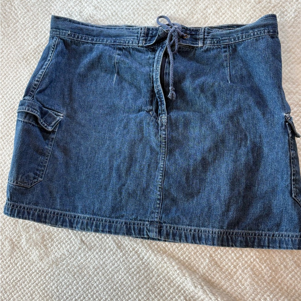 American Outpost vintage Casual Blue Denim Mini Skirt cargo size 14